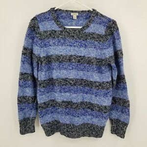 L.L. Bean Blue and Grey Striped Women's Long Sleeved Pullover Sweater Size Large